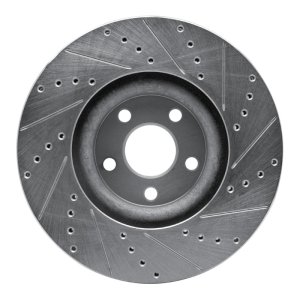 Lincoln MKZ Brake Rotor (1) - Front Left - R1 Concepts - Drilled & Slotted - Silver - `17-`20